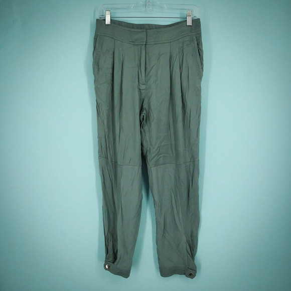 Reiss Size 4 Marlow Green Gray Pleated Snap Ankle Detail Jogger Style Pants - Picture 1 of 9